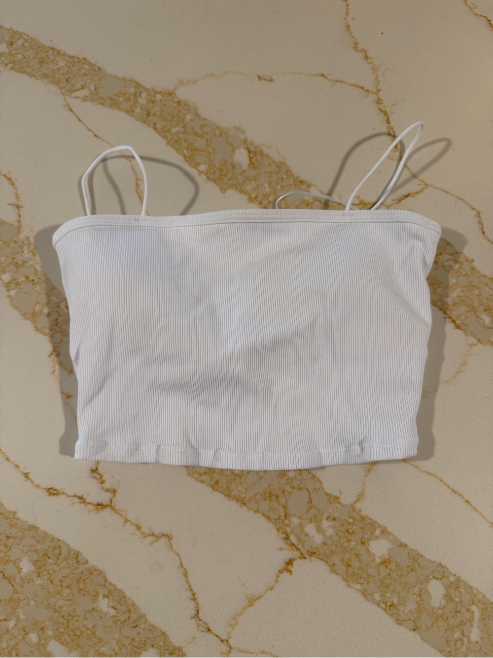 ALO Yoga White Ribbed Spaghetti Strap Crop Cami